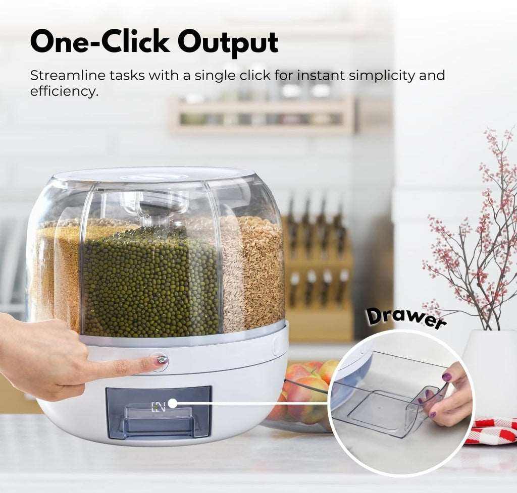 GOMINIMO 6 in 1 Rotating 360° Grain Dispenser with Lid White GOMINIMO