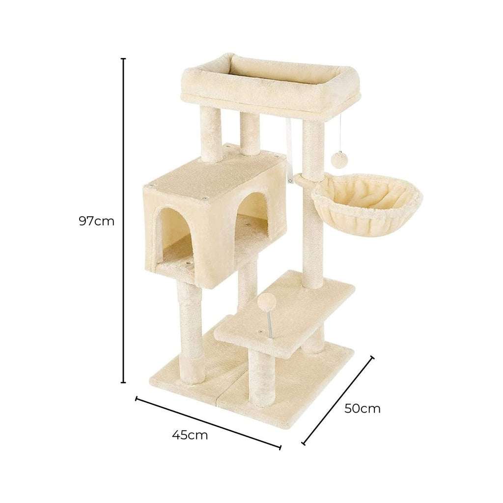 Floofi 97cm Adjustable Base Plush Cat Tree Beige FLOOFI