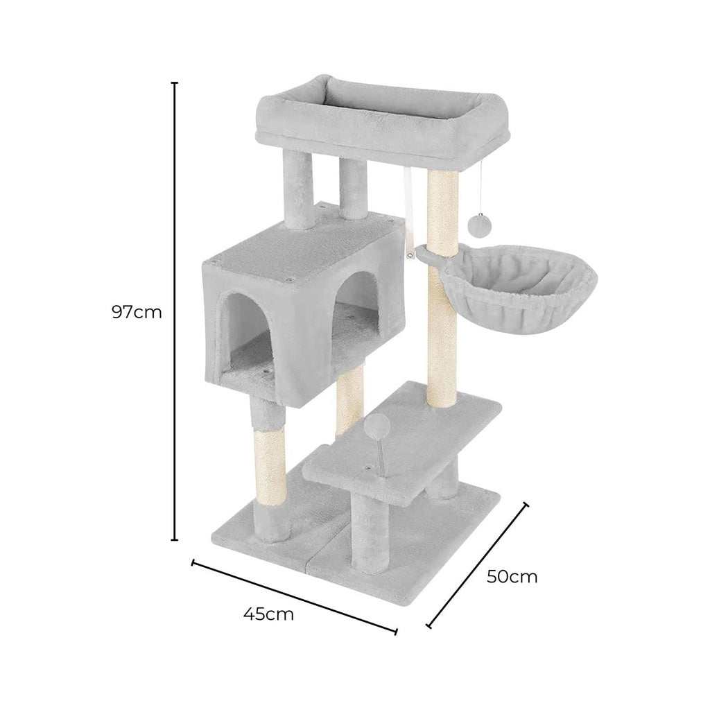Floofi 97cm Adjustable Base Plush Cat Tree Light Grey FLOOFI