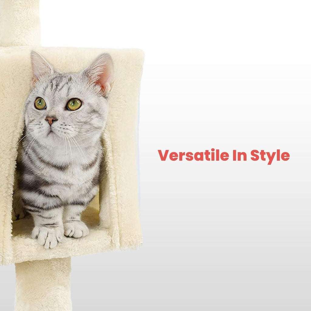 Floofi 97cm Adjustable Base Plush Cat Tree Beige FLOOFI