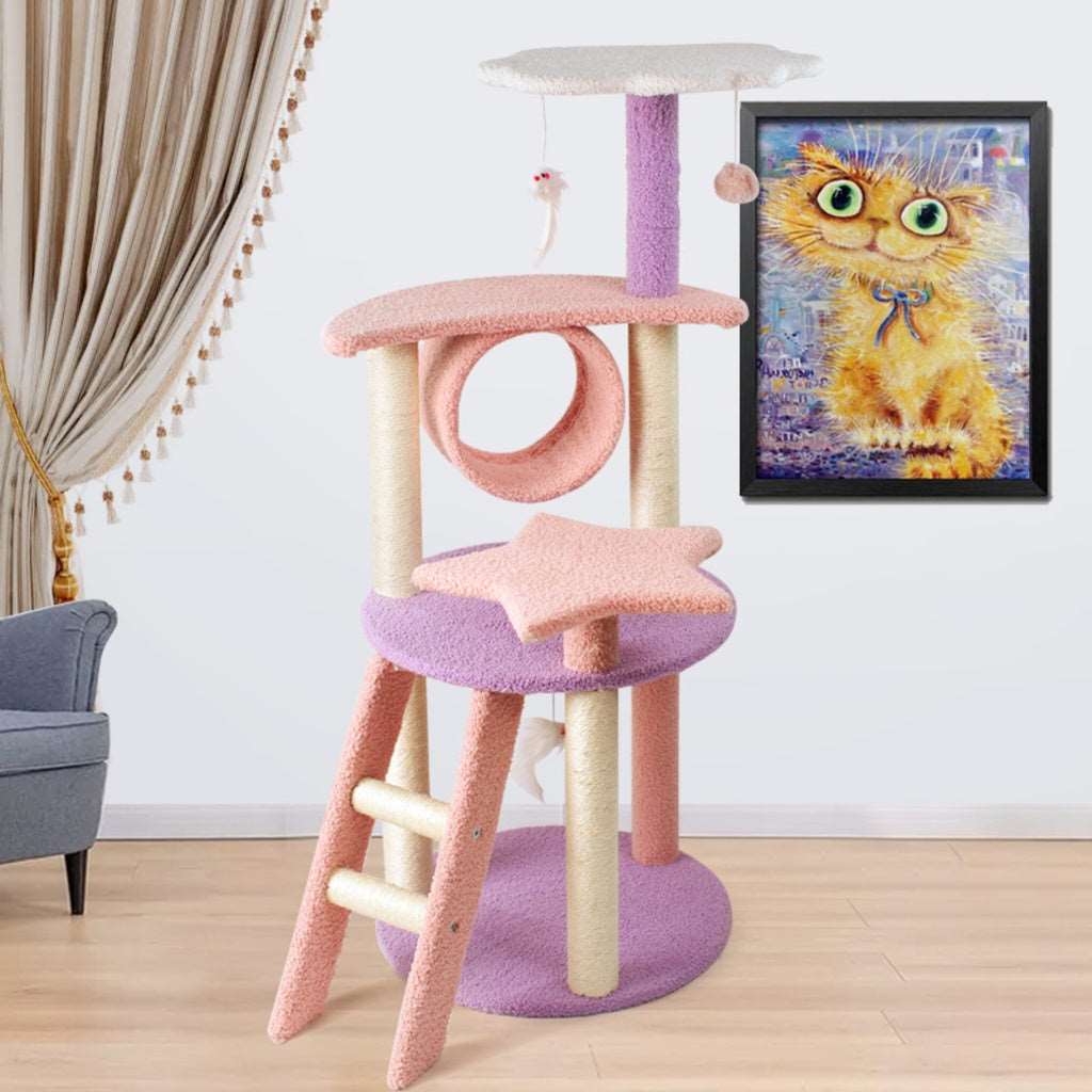 Floofi 101cm Galaxy Plush Cat Condo Cat Tree Pink Purple FLOOFI