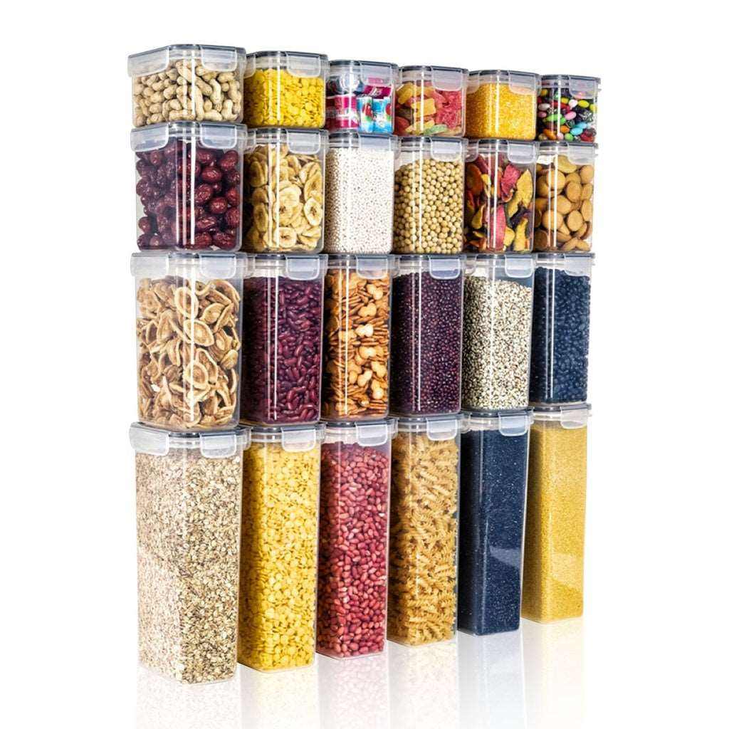 Gominimo 24-piece airtight transparent plastic food storage containers set with secure lids for kitchen pantry organization