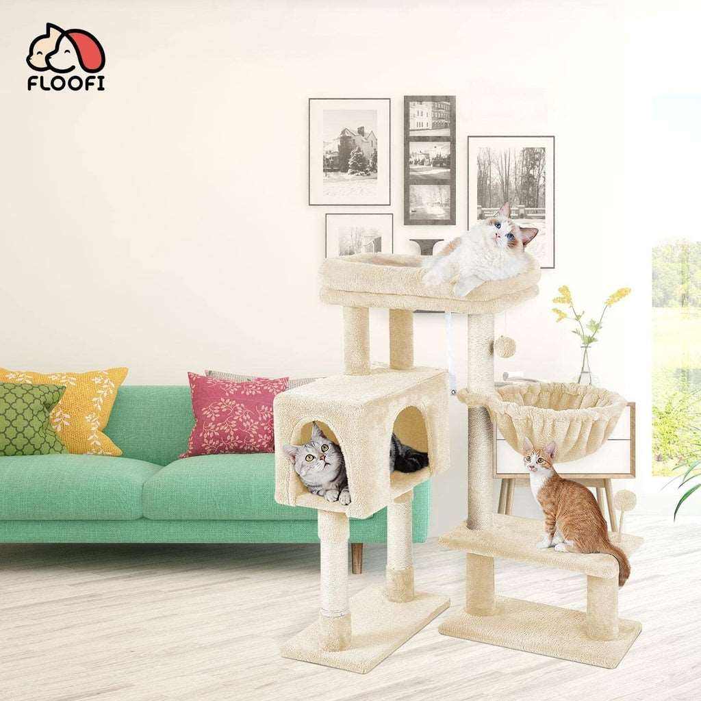 Floofi 97cm Adjustable Base Plush Cat Tree Beige FLOOFI