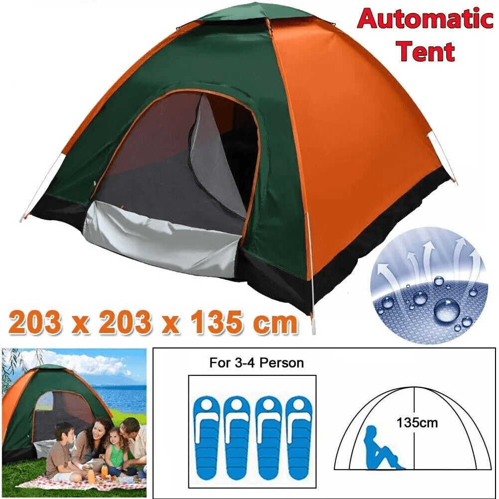 Full Automatic Pop Up Camping Tent, 3-4 Person Family Size, Waterproof Outdoor Hiking Shelter