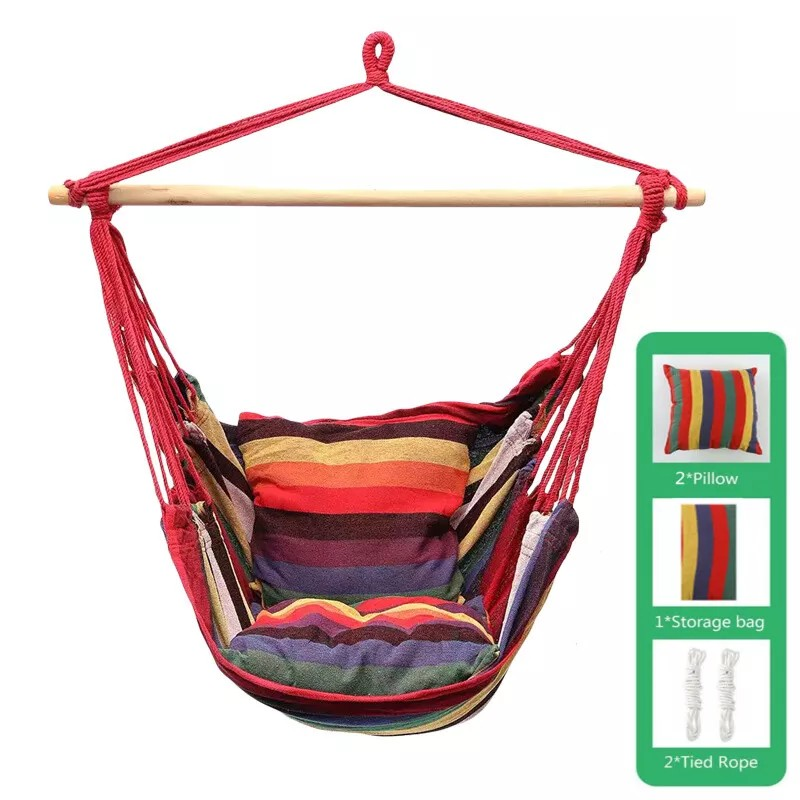 Portable Hanging Hammock Chair, Garden Swing with Cushions, Multicoloured, Indoor Outdoor.