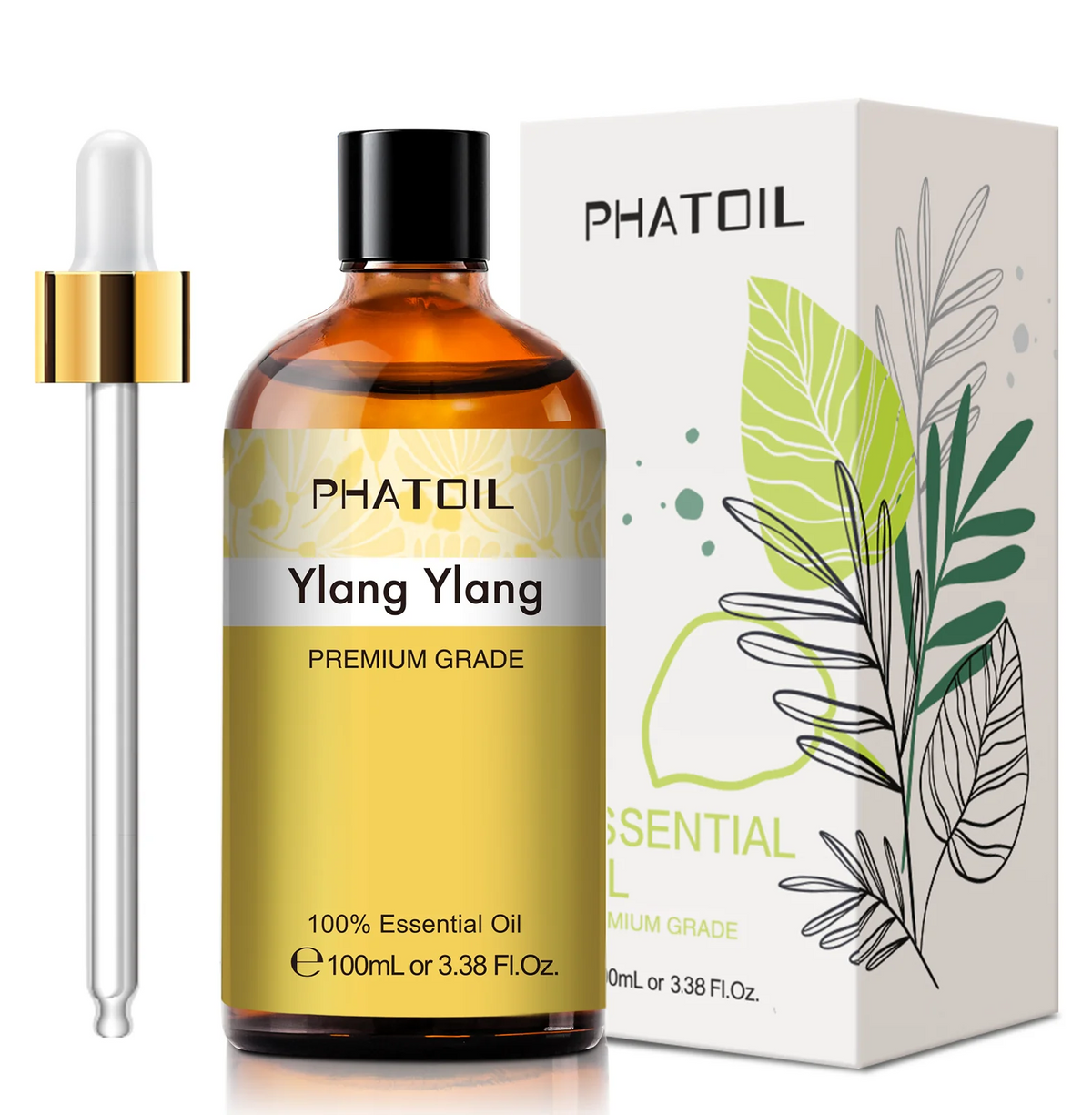 PHATOIL 100ML Ylang Ylang Essential Oil in amber bottle with dropper and decorative box