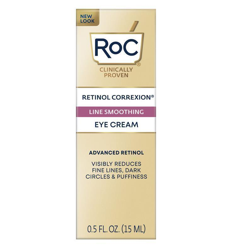 Roc Retinol Correxion Eye Cream 0.5 oz box for reducing fine lines, dark circles, and puffiness around eyes.
