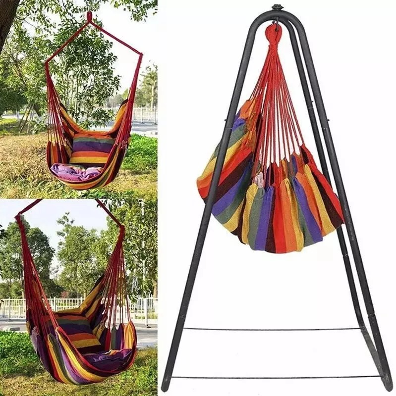 Portable Hanging Hammock Chair, Garden Swing with Cushions, Multicoloured, Indoor Outdoor.