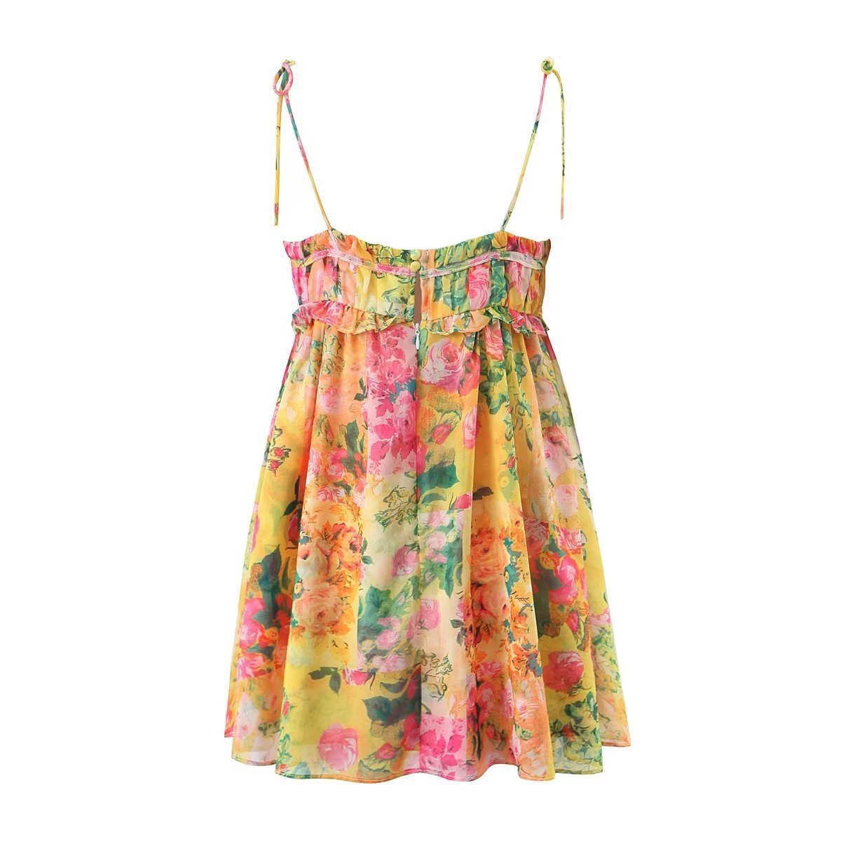 Y2K Flowers Print Suspender Dress Summer Fashion Ruffled Holiday Beach Short Dresses Womens Clothing Kaps B International