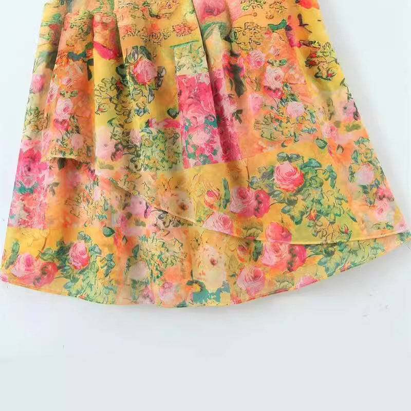 Y2K Flowers Print Suspender Dress Summer Fashion Ruffled Holiday Beach Short Dresses Womens Clothing Kaps B International