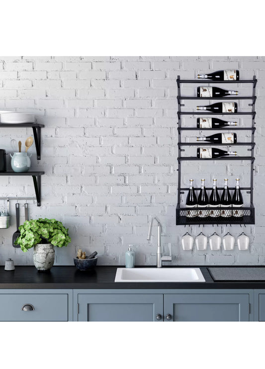 Wine Rack Wall Mounted Metal Cellar Wall Storage Holder Shelf Hanging Wine Rack