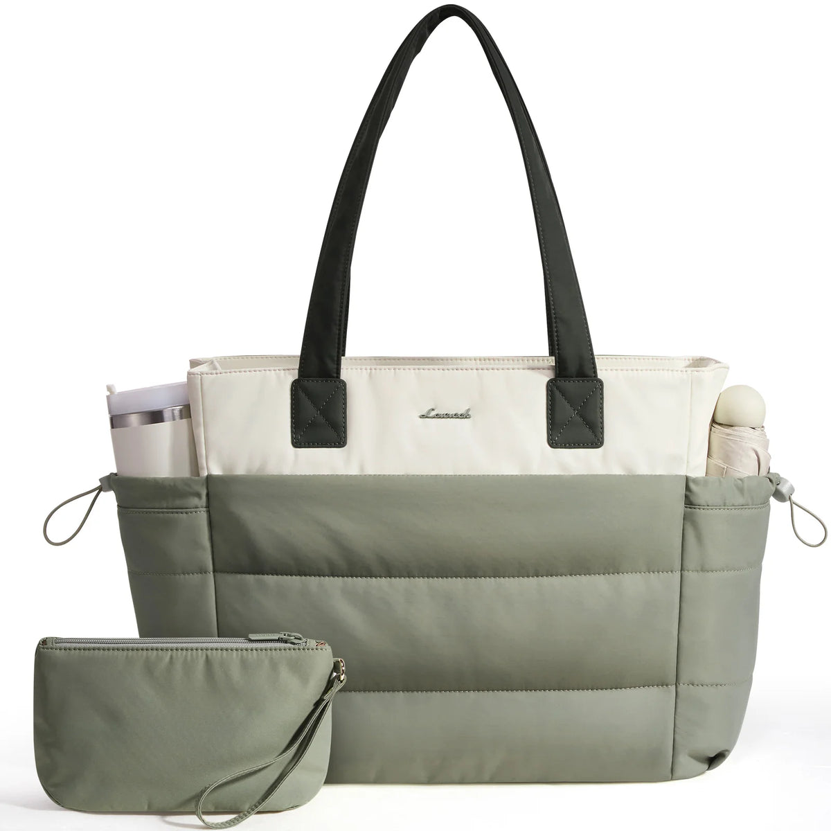 LOVEVOOK 15.6 Inch Large Laptop Tote Bag for Woman Ladies with Giant Tumbler Holder Pocket Puffy Lightweight Work Travel Handbag