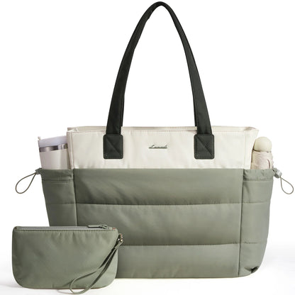 LOVEVOOK 15.6 Inch Large Laptop Tote Bag for Woman Ladies with Giant Tumbler Holder Pocket Puffy Lightweight Work Travel Handbag