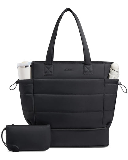 LOVEVOOK 15.6 Inch Large Laptop Tote Bag for Woman Ladies with Giant Tumbler Holder Pocket Puffy Lightweight Work Travel Handbag