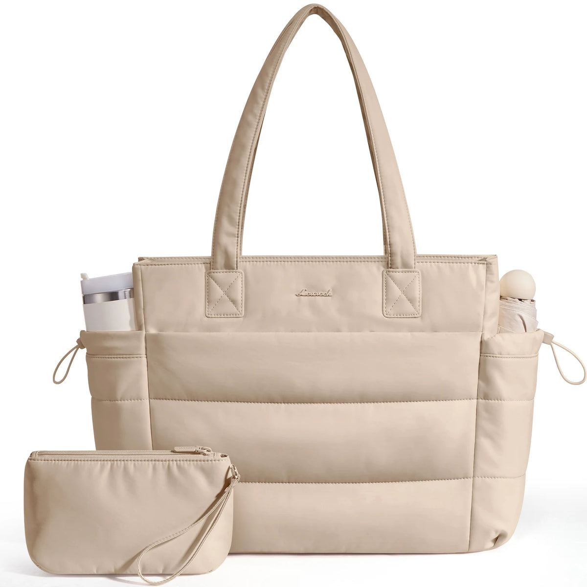 LOVEVOOK 15.6 Inch Large Laptop Tote Bag for Woman Ladies with Giant Tumbler Holder Pocket Puffy Lightweight Work Travel Handbag