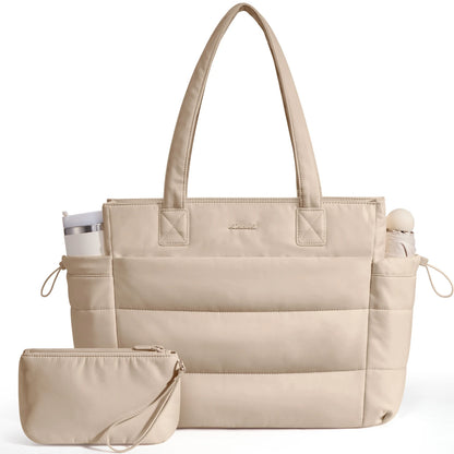 LOVEVOOK 15.6 Inch Large Laptop Tote Bag for Woman Ladies with Giant Tumbler Holder Pocket Puffy Lightweight Work Travel Handbag