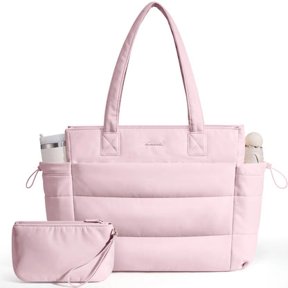 LOVEVOOK 15.6 Inch Large Laptop Tote Bag for Woman Ladies with Giant Tumbler Holder Pocket Puffy Lightweight Work Travel Handbag