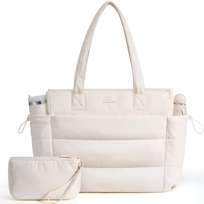 LOVEVOOK 15.6 Inch Large Laptop Tote Bag for Woman Ladies with Giant Tumbler Holder Pocket Puffy Lightweight Work Travel Handbag