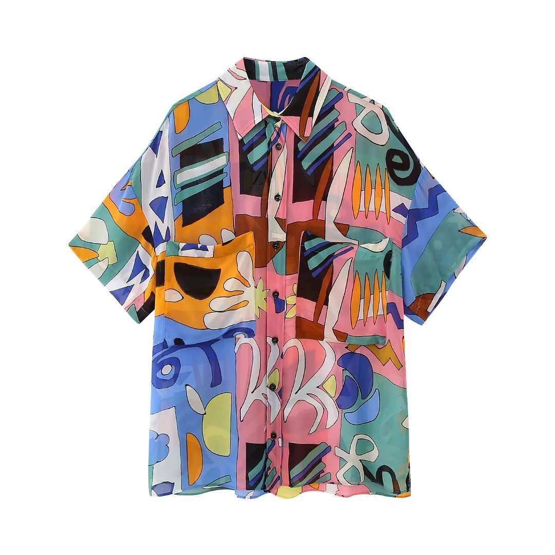 European And American Style Printed Vertical Blouse Home Trousers