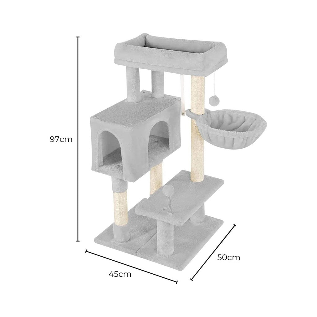 Floofi 97cm Adjustable Base Plush Cat Tree Light Grey FLOOFI