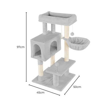 Floofi 97cm Adjustable Base Plush Cat Tree Light Grey FLOOFI