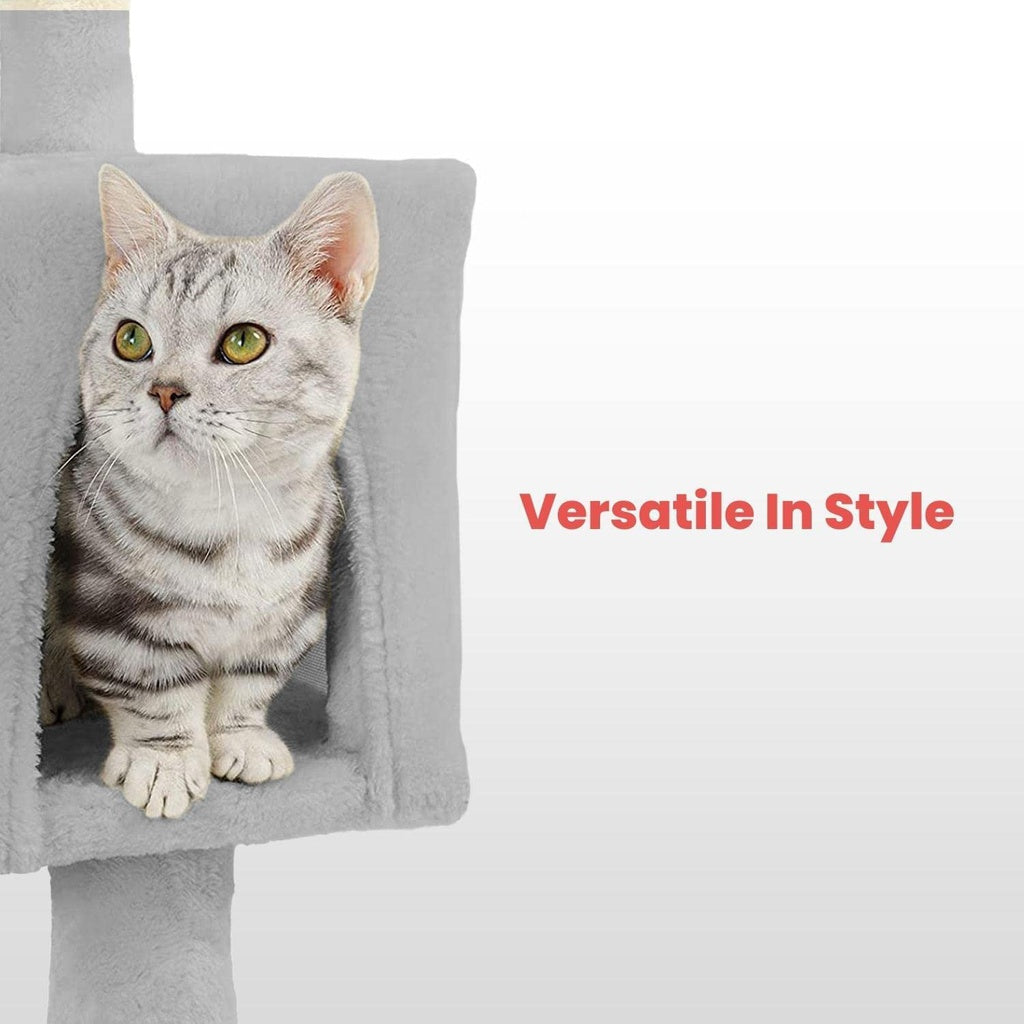 Floofi 97cm Adjustable Base Plush Cat Tree Light Grey FLOOFI
