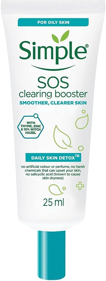 Simple Daily Skin Detox SOS Clearing with thyme, zinc, and witch hazel Booster long-lasting shine & blemish control 25ml - Packaging May Vary