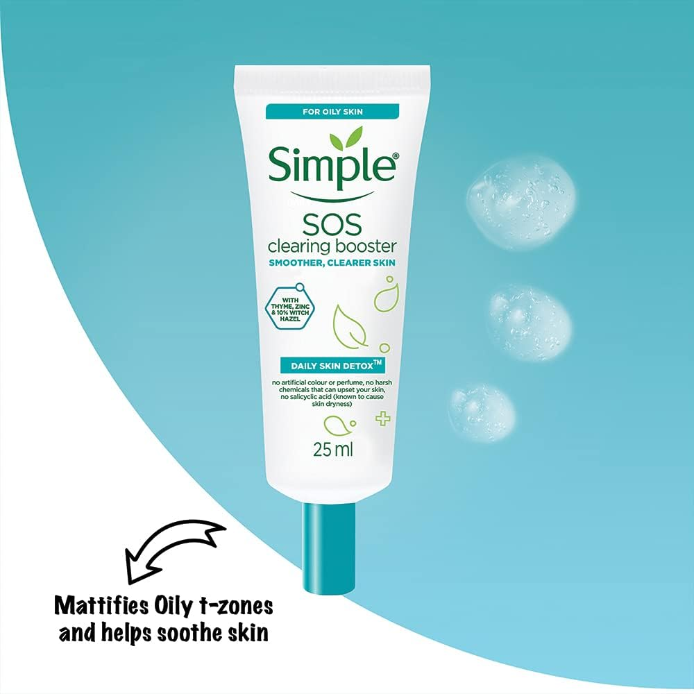 Simple Daily Skin Detox SOS Clearing with thyme, zinc, and witch hazel Booster long-lasting shine & blemish control 25ml - Packaging May Vary