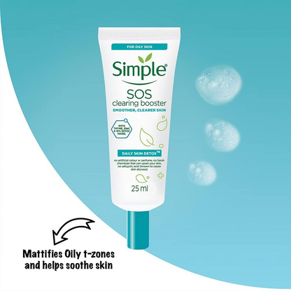 Simple Daily Skin Detox SOS Clearing with thyme, zinc, and witch hazel Booster long-lasting shine & blemish control 25ml - Packaging May Vary